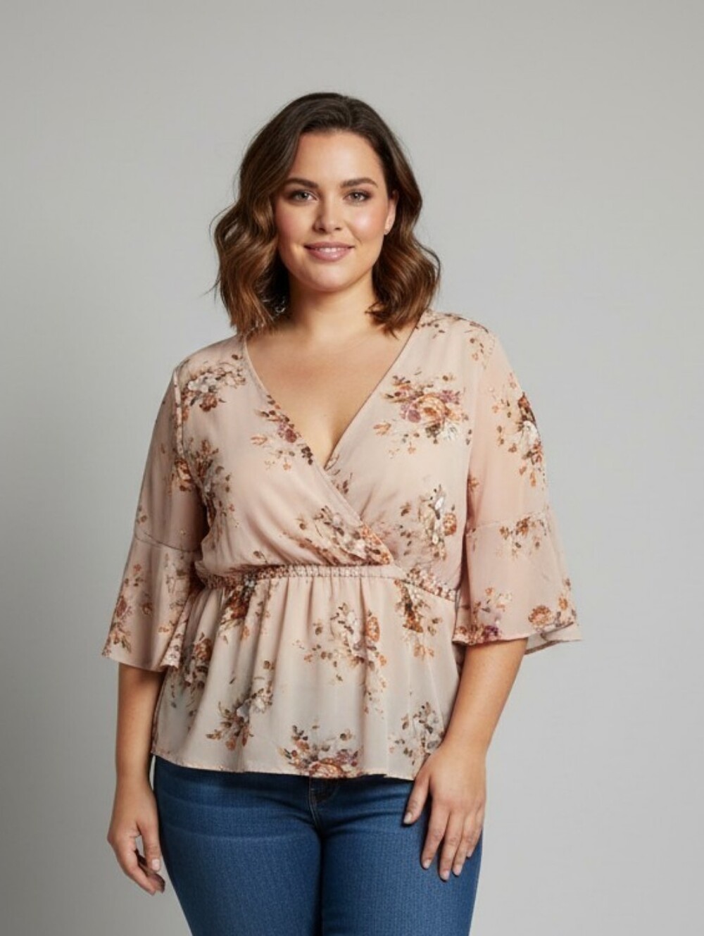 torrid Blush Rose-Print Surplice Peplum Tunic
